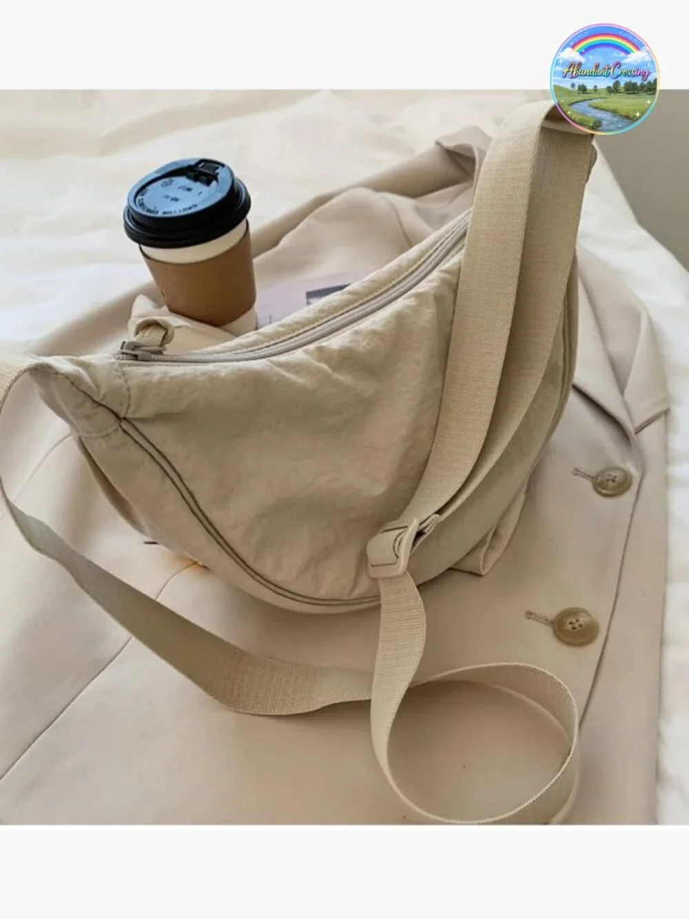 Nylon Hobo Crescent Crossbody Bag, Dumpling Moon Shoulder Bag
